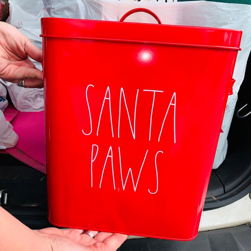 Rae Dunn Santa paws tin canister